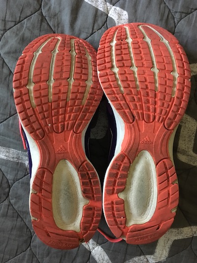 Worn running shoe treads