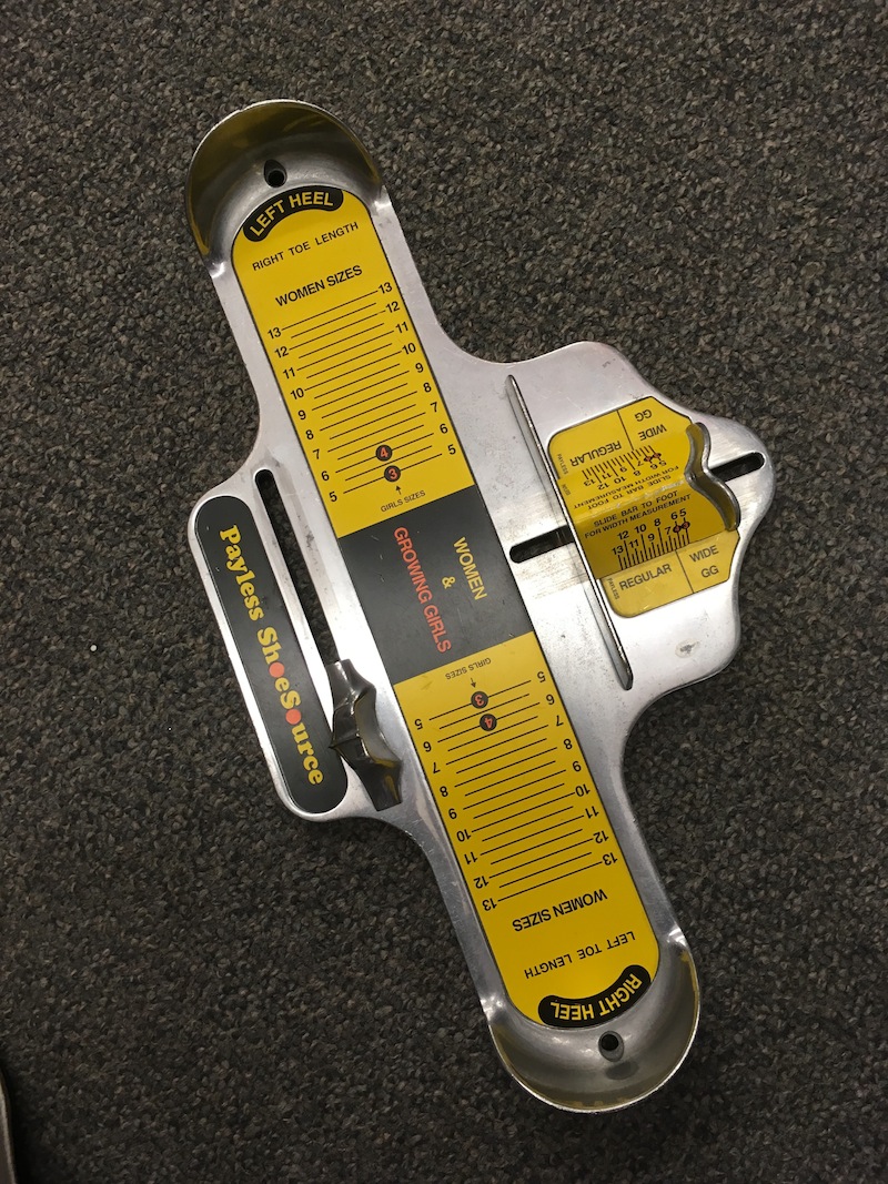 A Brannock Device is used to measure shoe size.